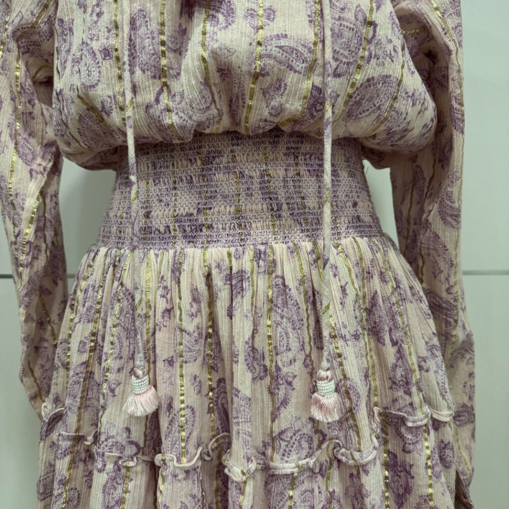 Hemant and Nandita Sequin Paisley Print Purple Mini Dress Size L - Picture 5 of 17